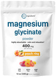Micro Ingredients envase frontal del magnesio glicinato con sabor Sweet Peach Ring, presentación clara