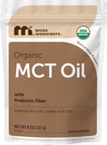 Micro Ingredients envase frontal del polvo MCT mostrando diseño y tamaño, uso práctico