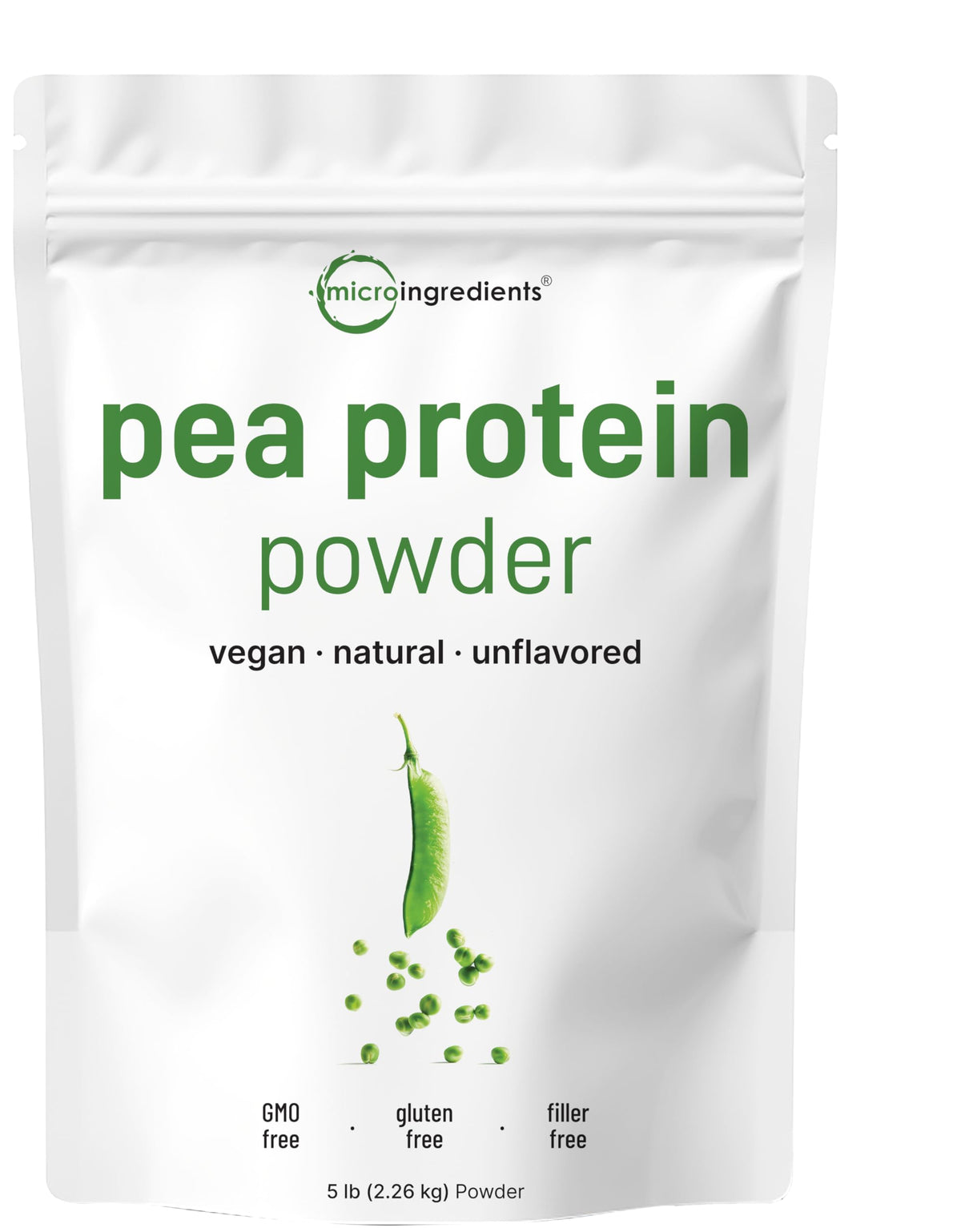 Micro Ingredients frontal del empaque mostrando 5 lb y beneficio de proteína pura