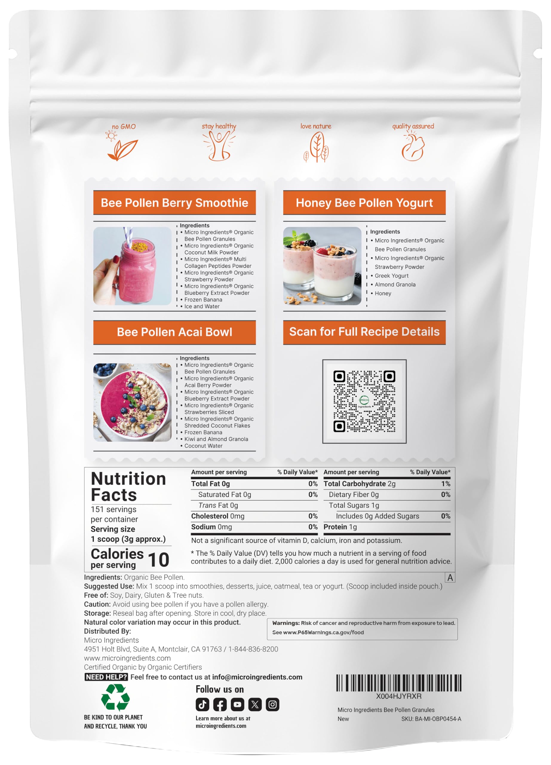 Micro Ingredients primer plano de gránulos de polen mostrando textura crujiente y frescura