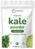 Micro Ingredients empaque frontal del polvo de kale mostrando cantidad y sello orgánico
