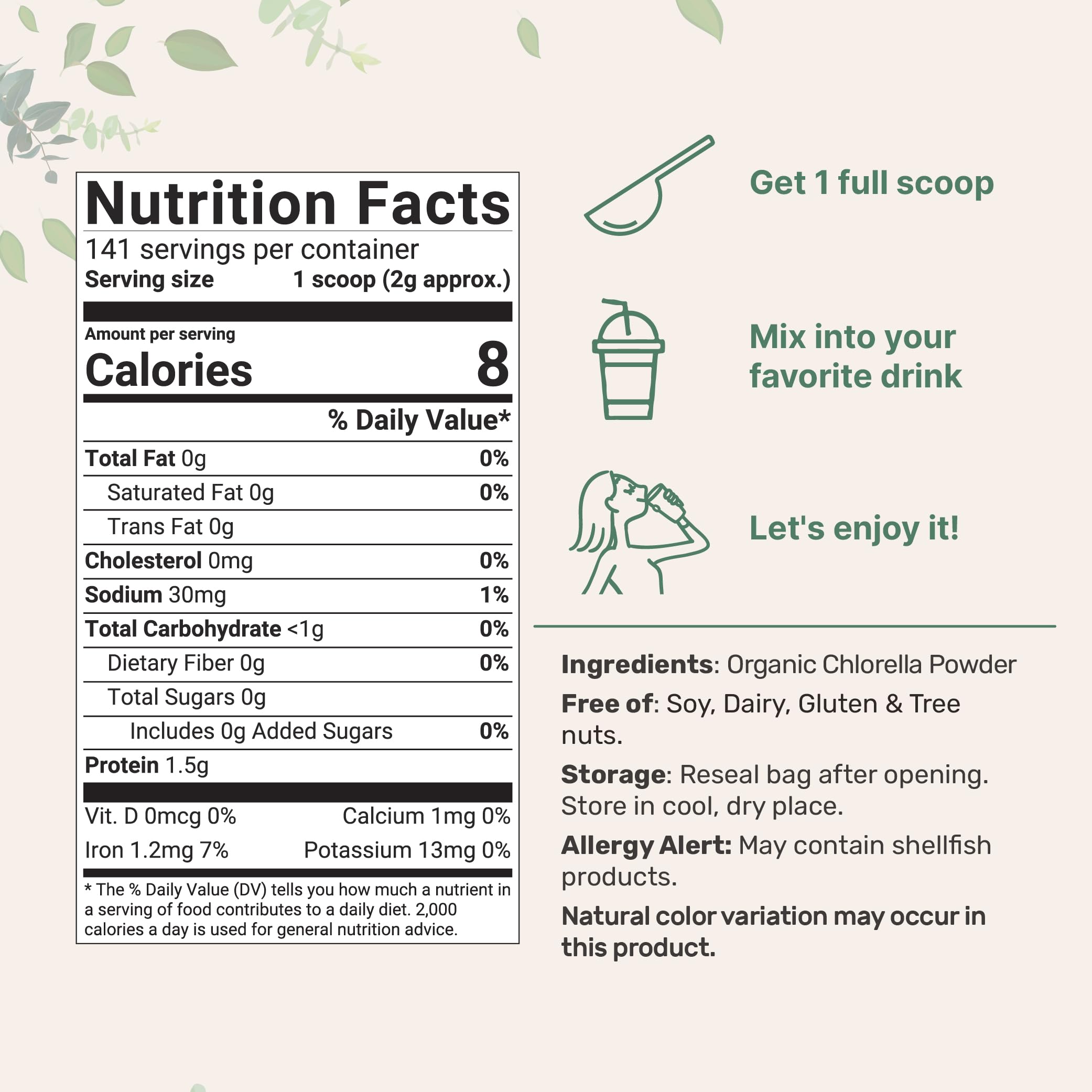 Micro Ingredients textura en polvo de chlorella de fácil mezcla y absorción