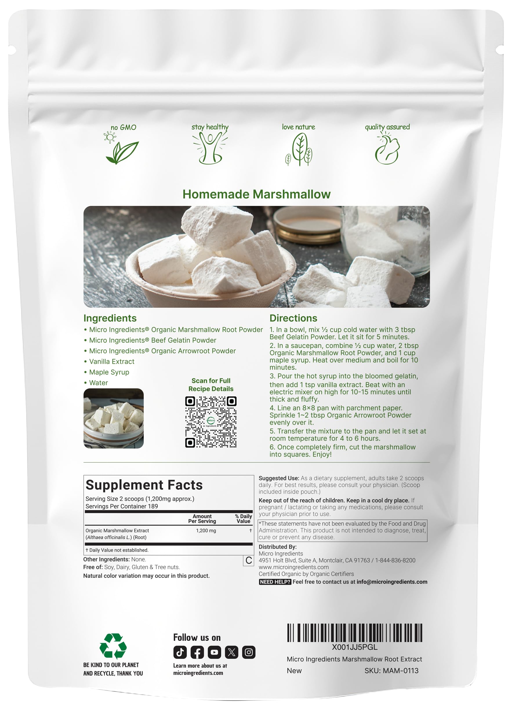 Micro Ingredients textura del polvo de raíz de malvavisco en primer plano, calidad y fácil mezcla