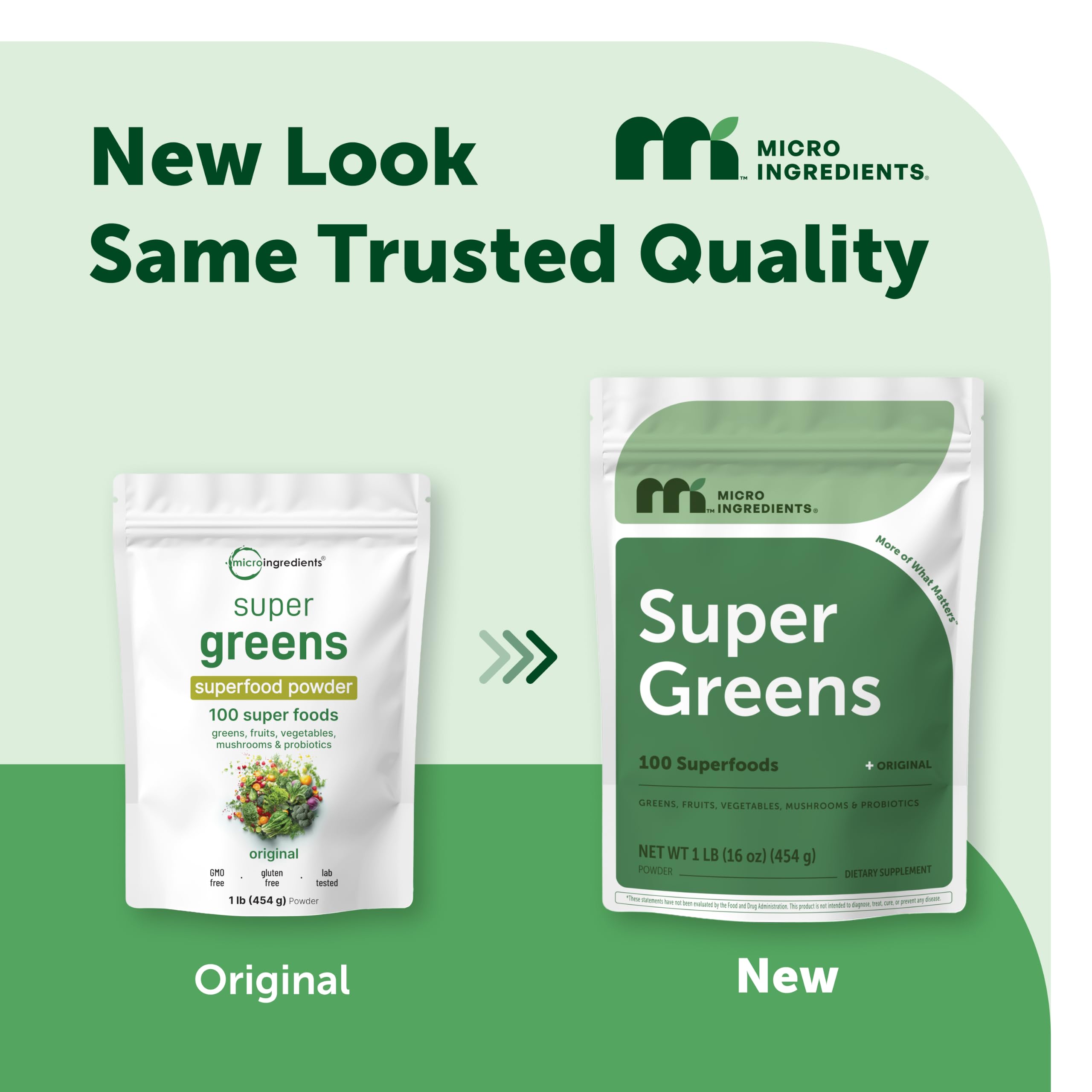 Micro Ingredients primer plano del polvo verde textura fina y fácil disolver