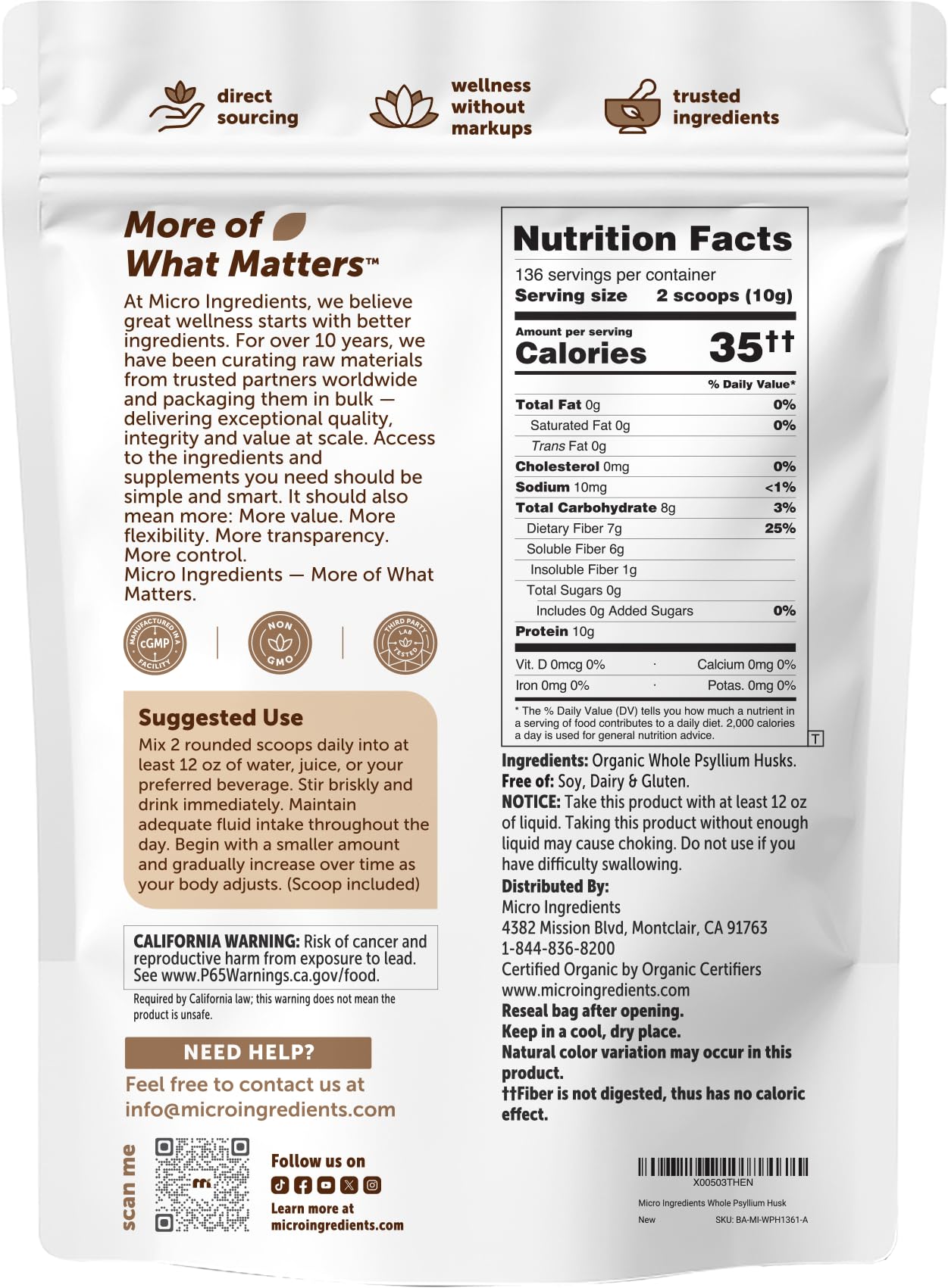 Micro Ingredients detalle de información nutricional para cálculo preciso