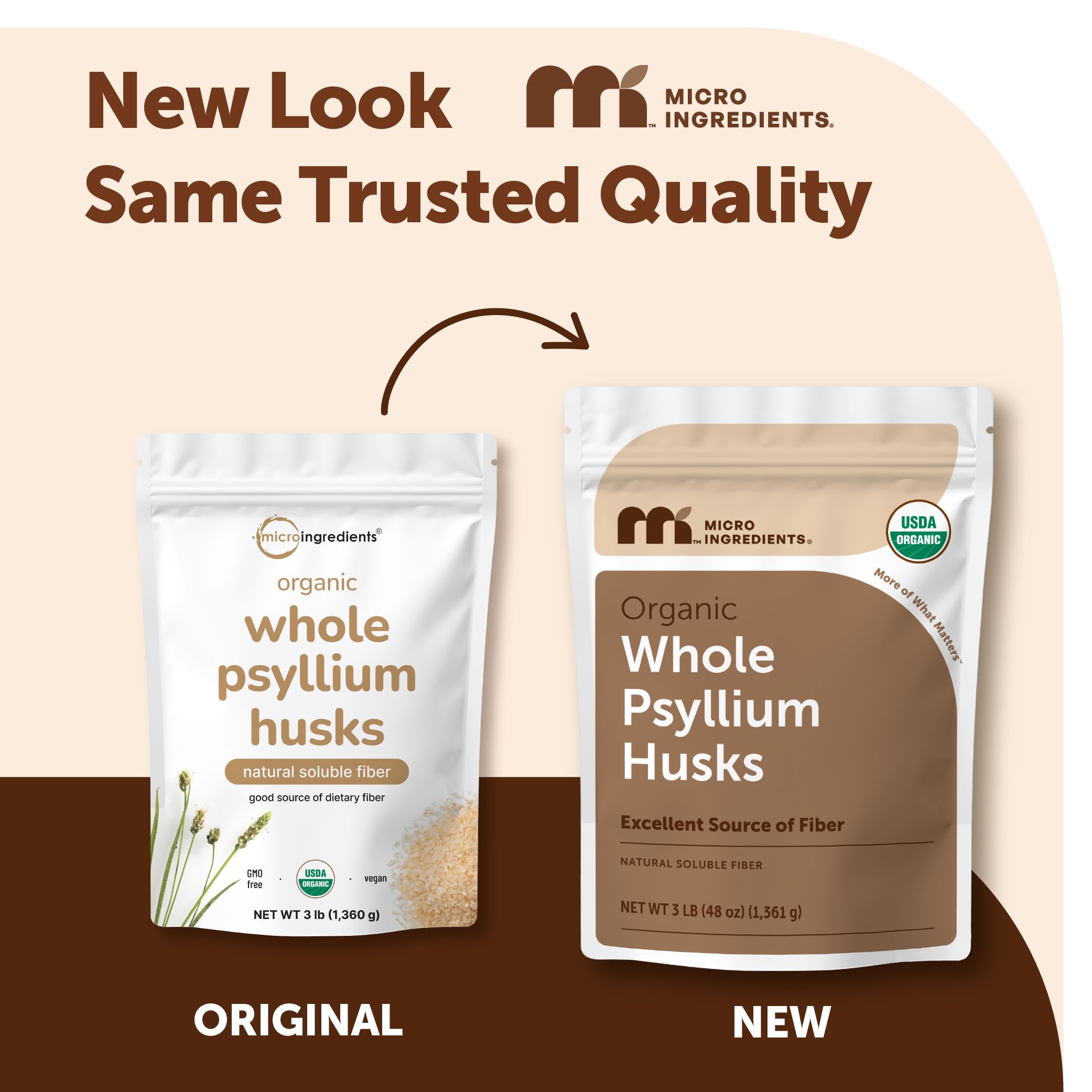 Micro Ingredients primer plano de cáscaras de psyllium con textura suelta útil