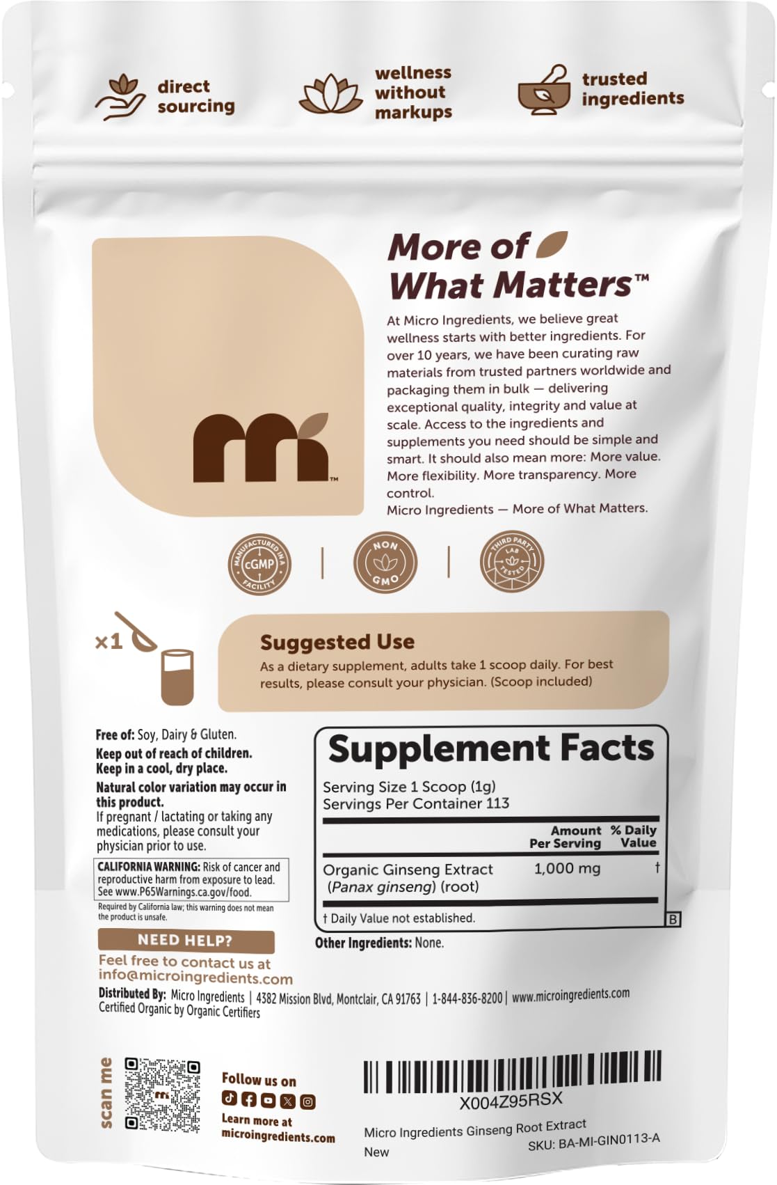 Micro Ingredients raíz seca junto al polvo para mostrar origen auténtico