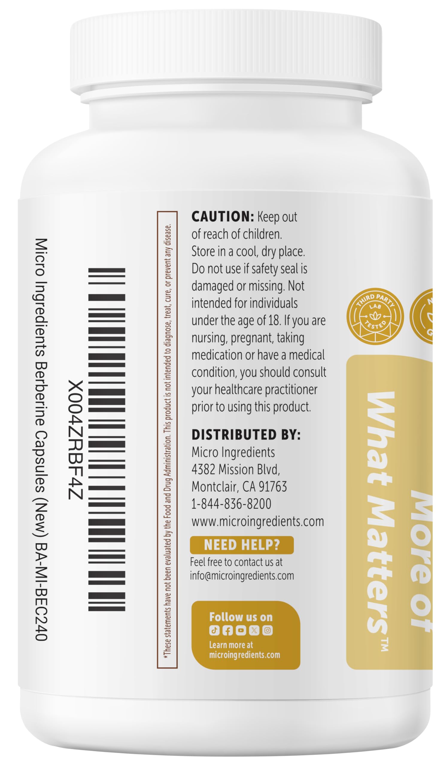 Micro Ingredients sellos de no-OGM y cGMP, garantía de calidad y seguridad