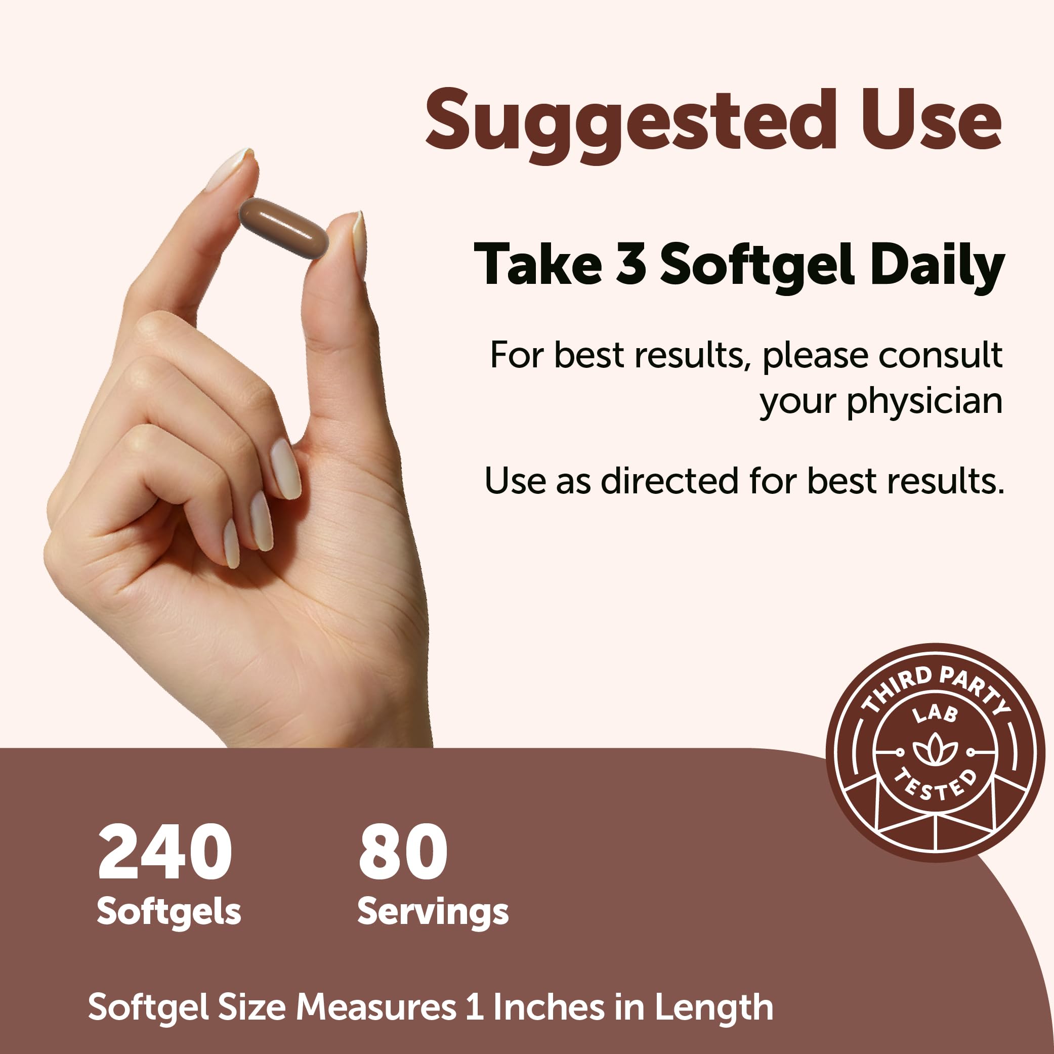 Micro Ingredients softgels en mano para comparar tamaño y comodidad