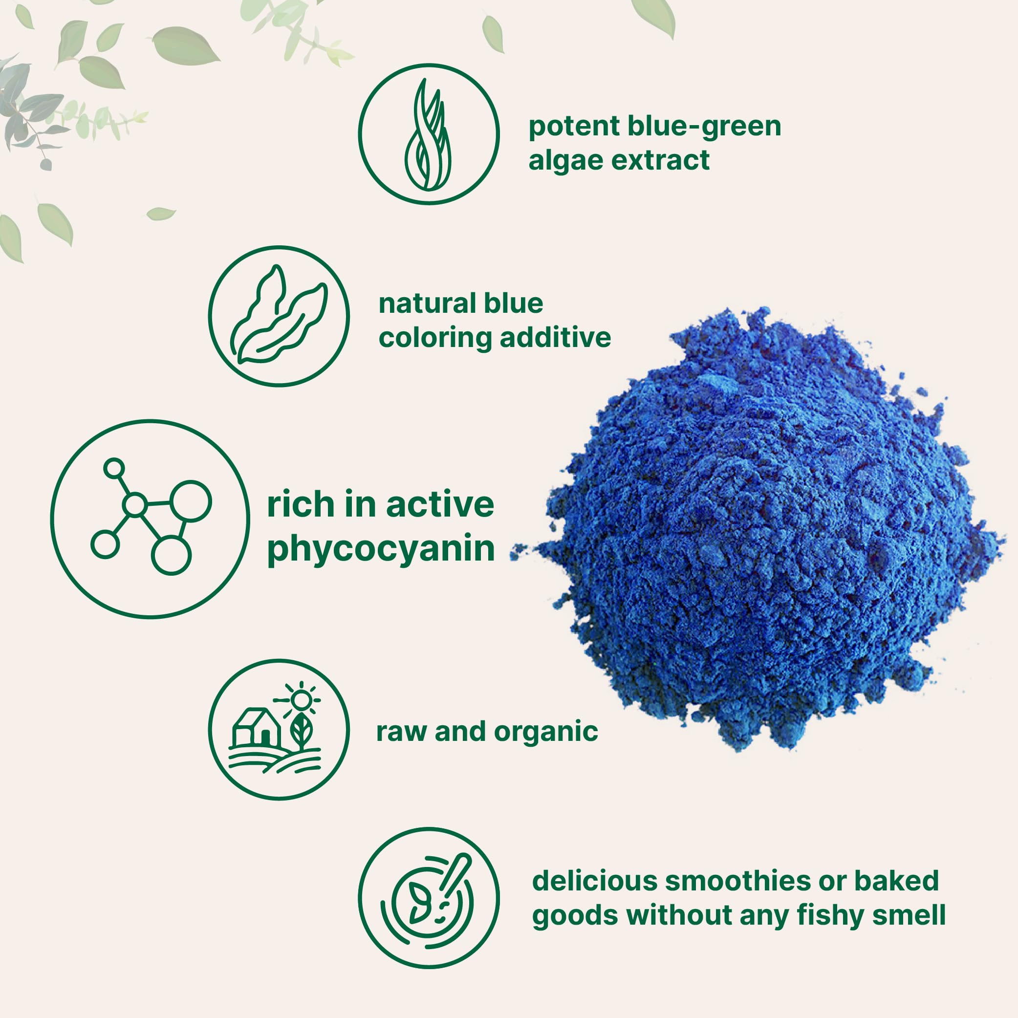Micro Ingredients spirulina azul en smoothie, color brillante y acabado natural