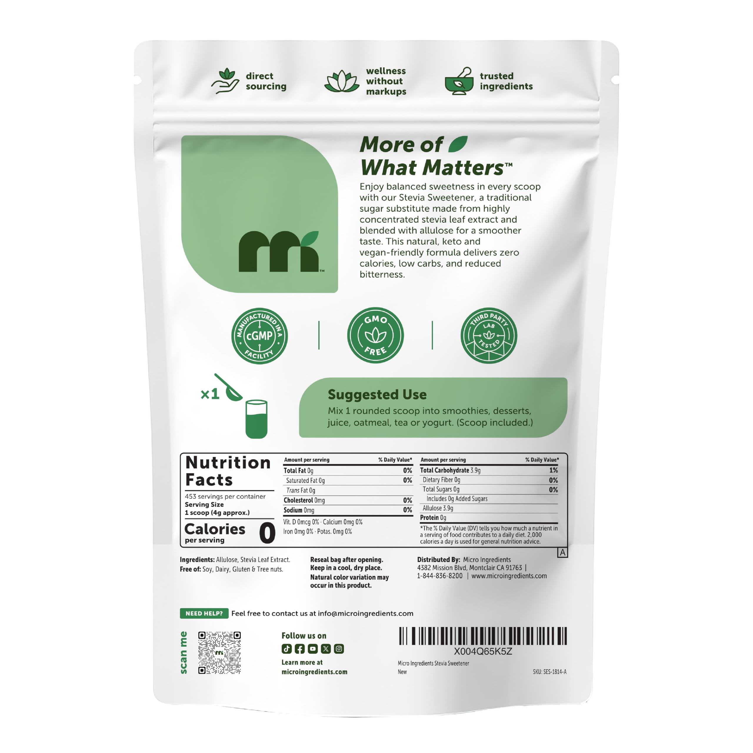 Micro Ingredients comparación de tamaño para visualizar 4 lb de producto