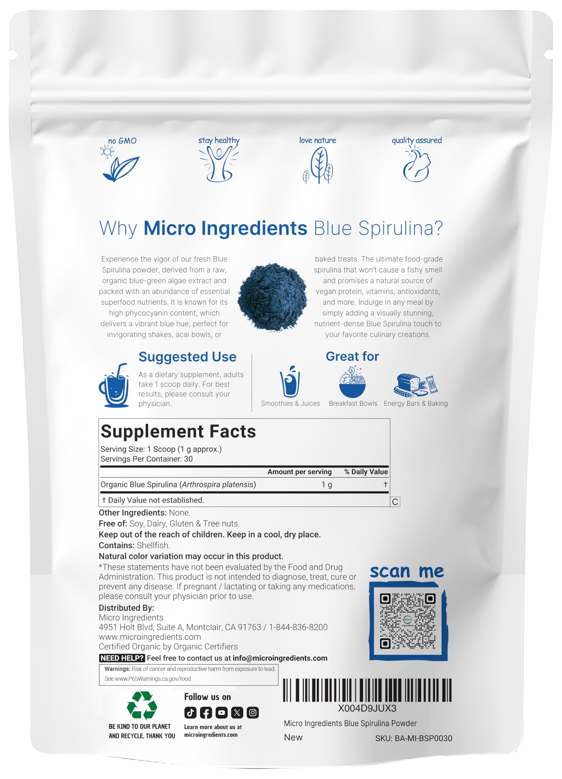 Micro Ingredients textura del polvo azul fino para mezclar fácilmente