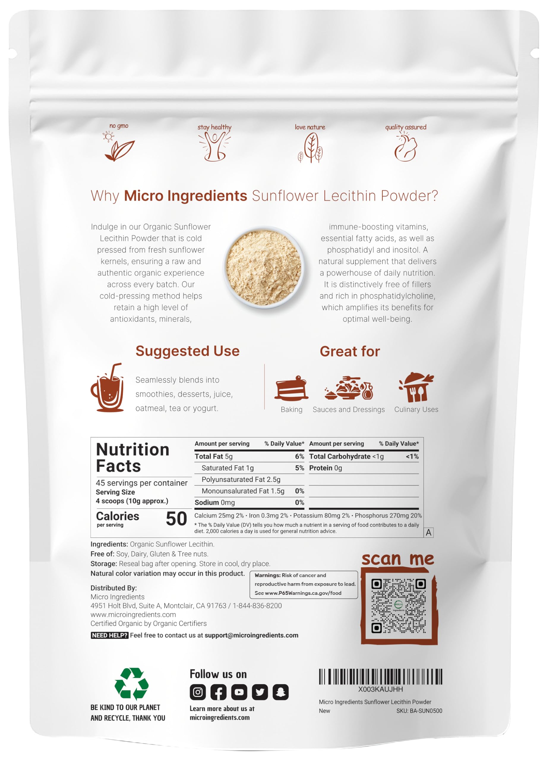 Micro Ingredients textura en gránulos de lecitina mostrando disolución rápida
