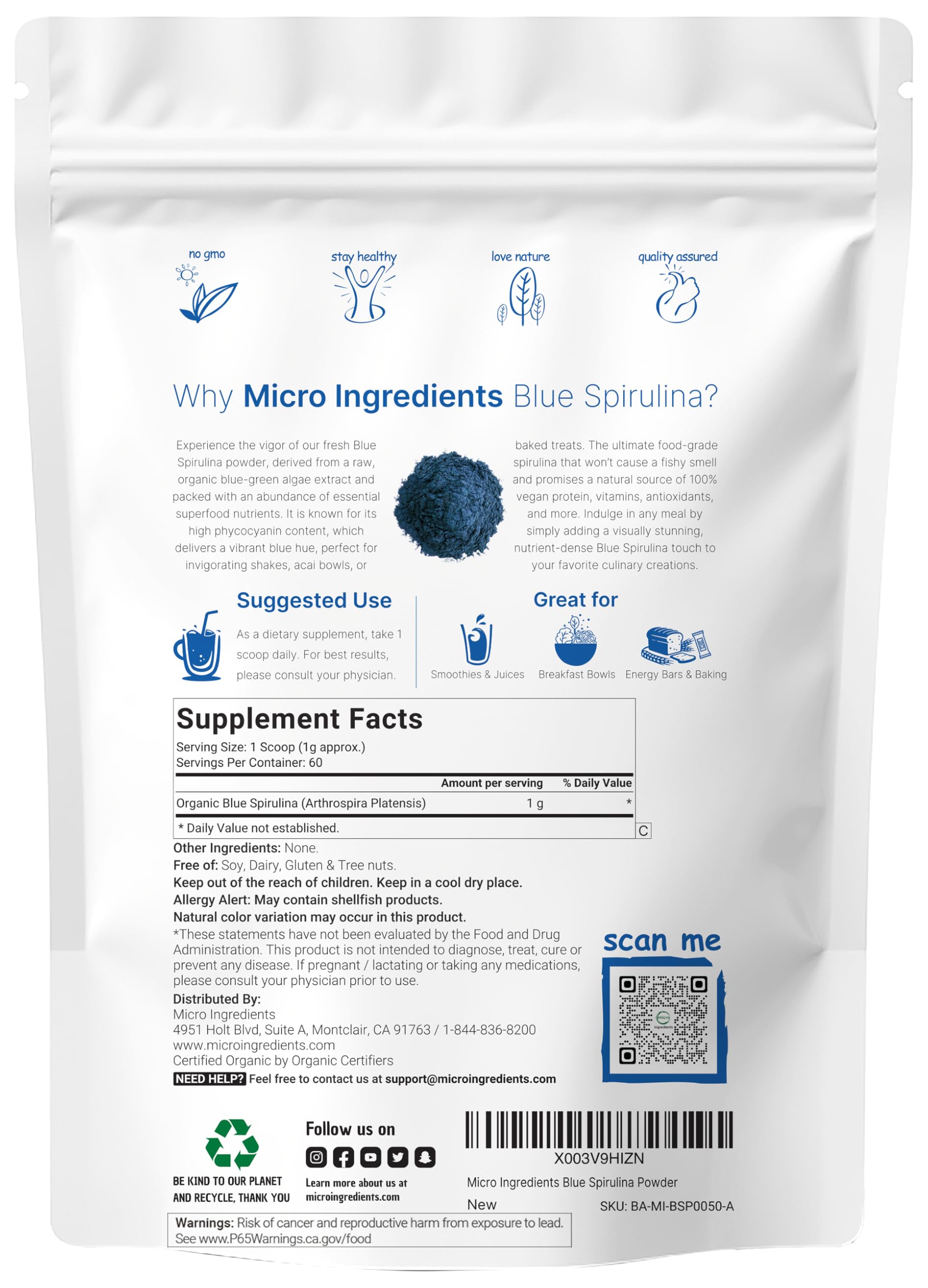 Micro Ingredients textura en polvo azul cerca, grano fino para mezclas homogéneas