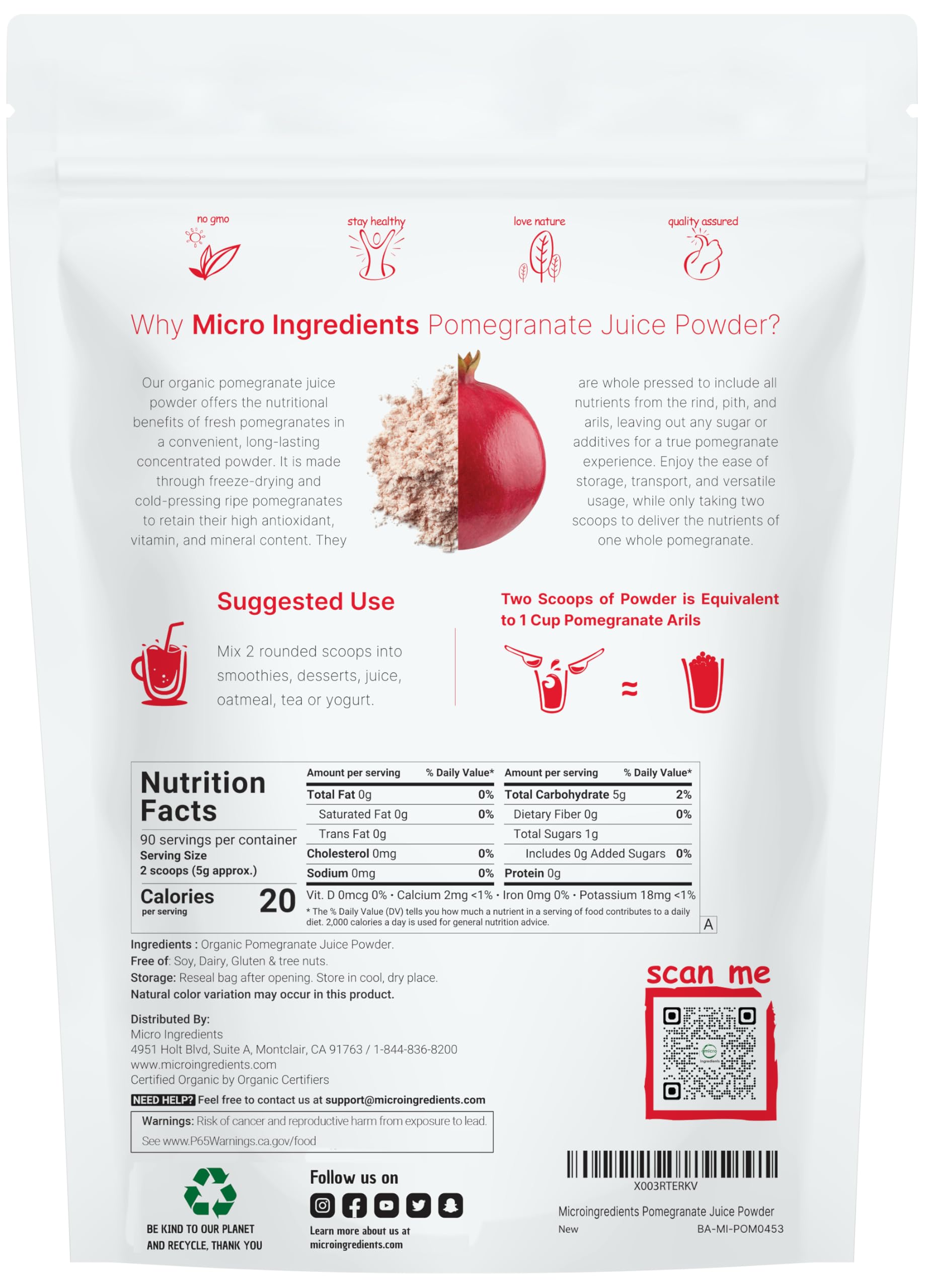 Micro Ingredients polvo de granada textura fina que facilita disolución rápida