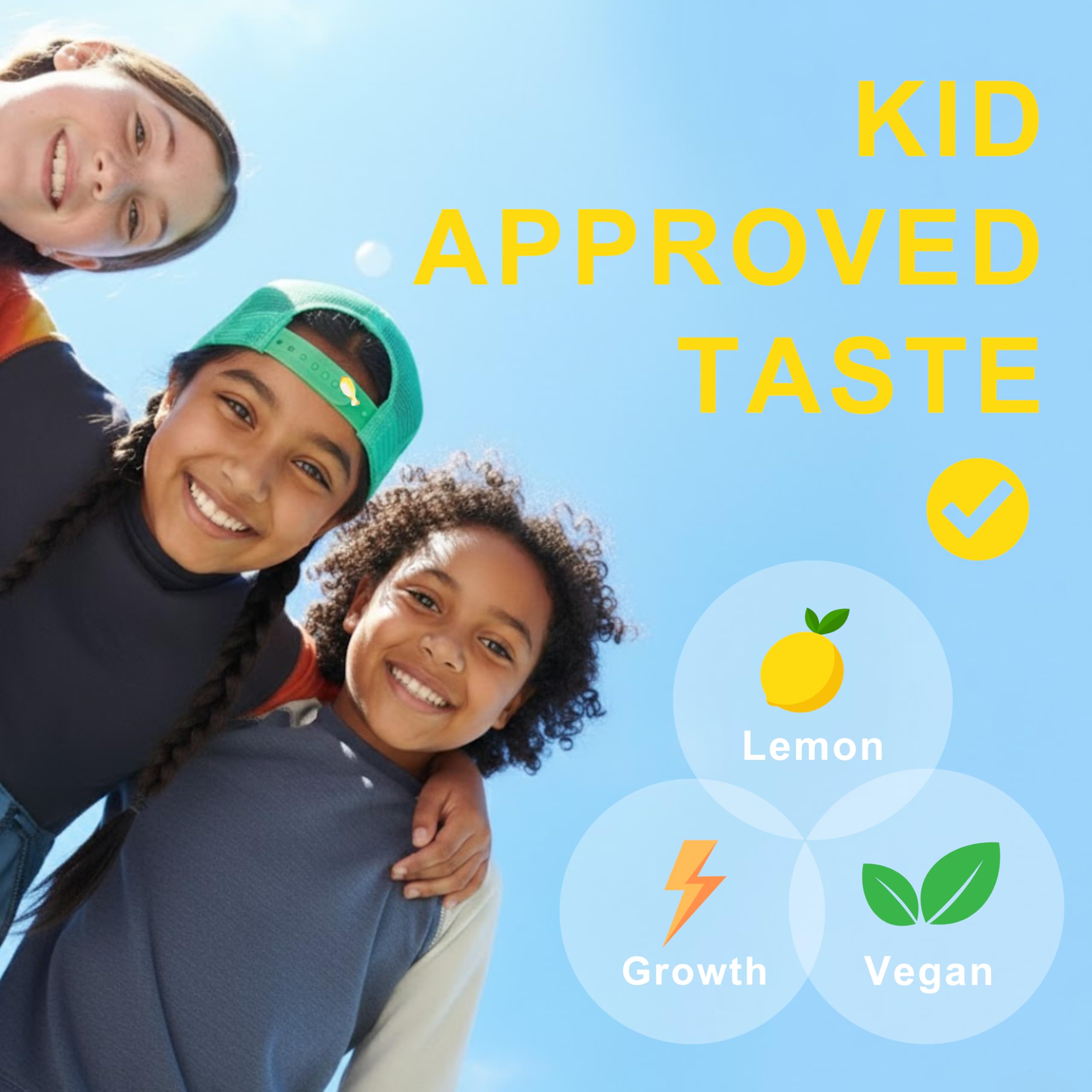 Micro Ingredients niño tomando cápsula con confianza y sabor limón