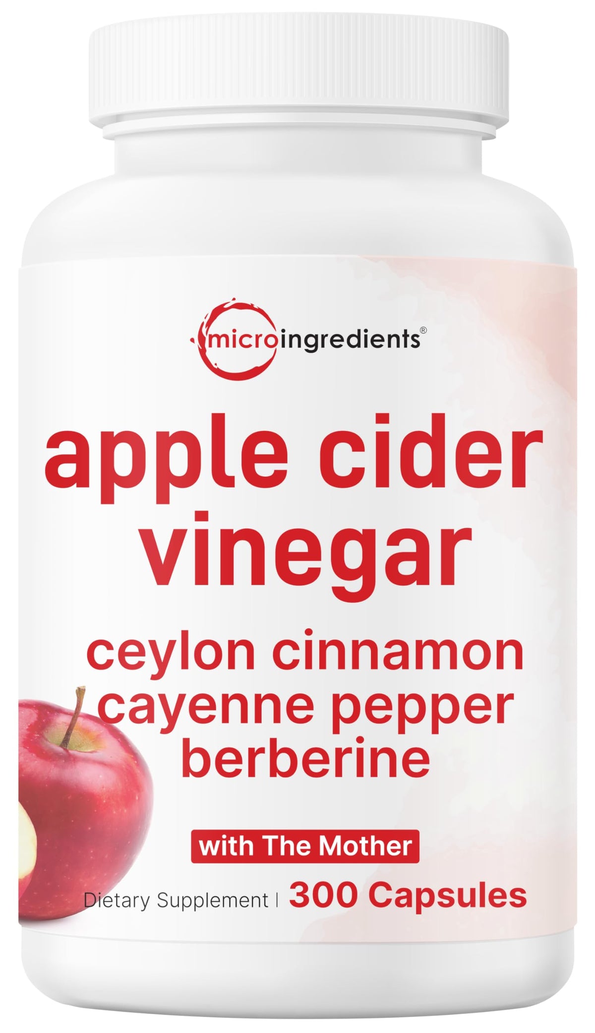 Micro Ingredients frasco frontal del vinagre de sidra en cápsulas, presentación práctica