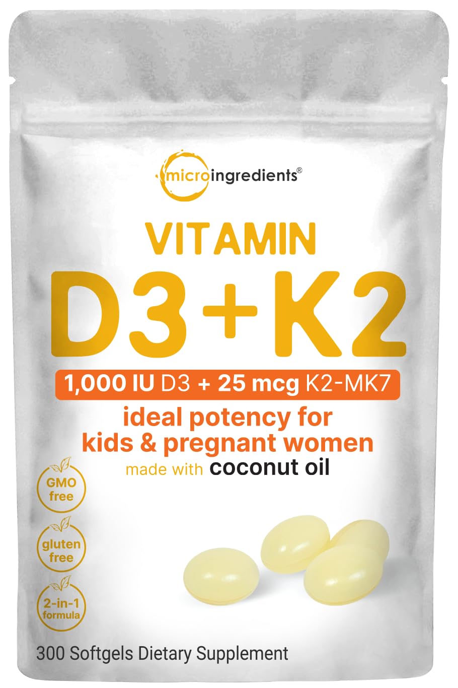 Micro Ingredients vista frontal del envase que muestra 300 softgels y beneficios claros
