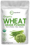 Micro Ingredients frasco frontal del wheatgrass orgánico mostrando etiqueta y tamaño