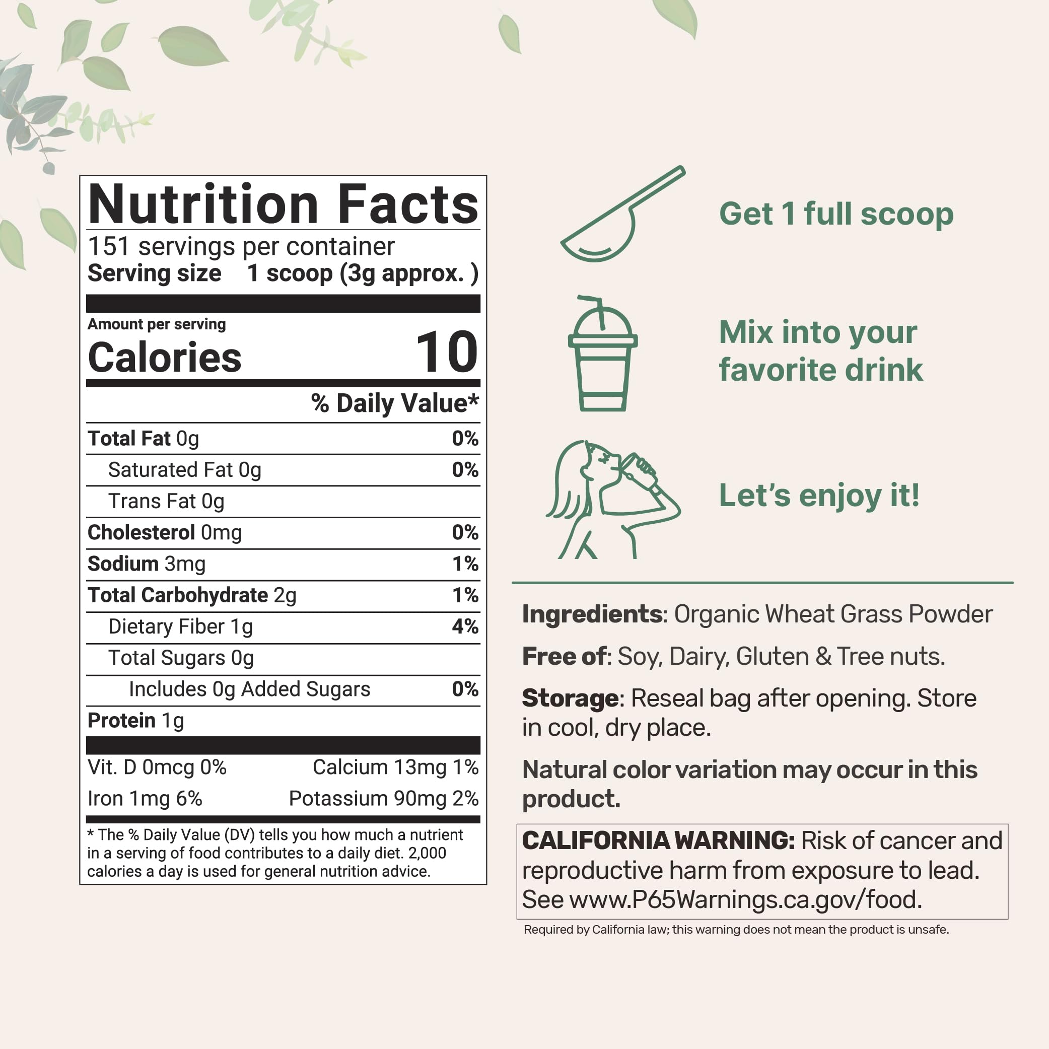 Micro Ingredients detalle de textura del polvo verde, rico en nutrientes vegetales