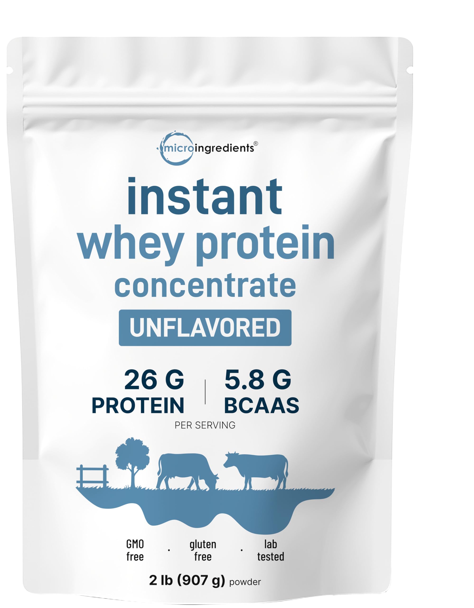 Micro Ingredients envase frontal mostrando 2 lb y beneficio de proteína clara