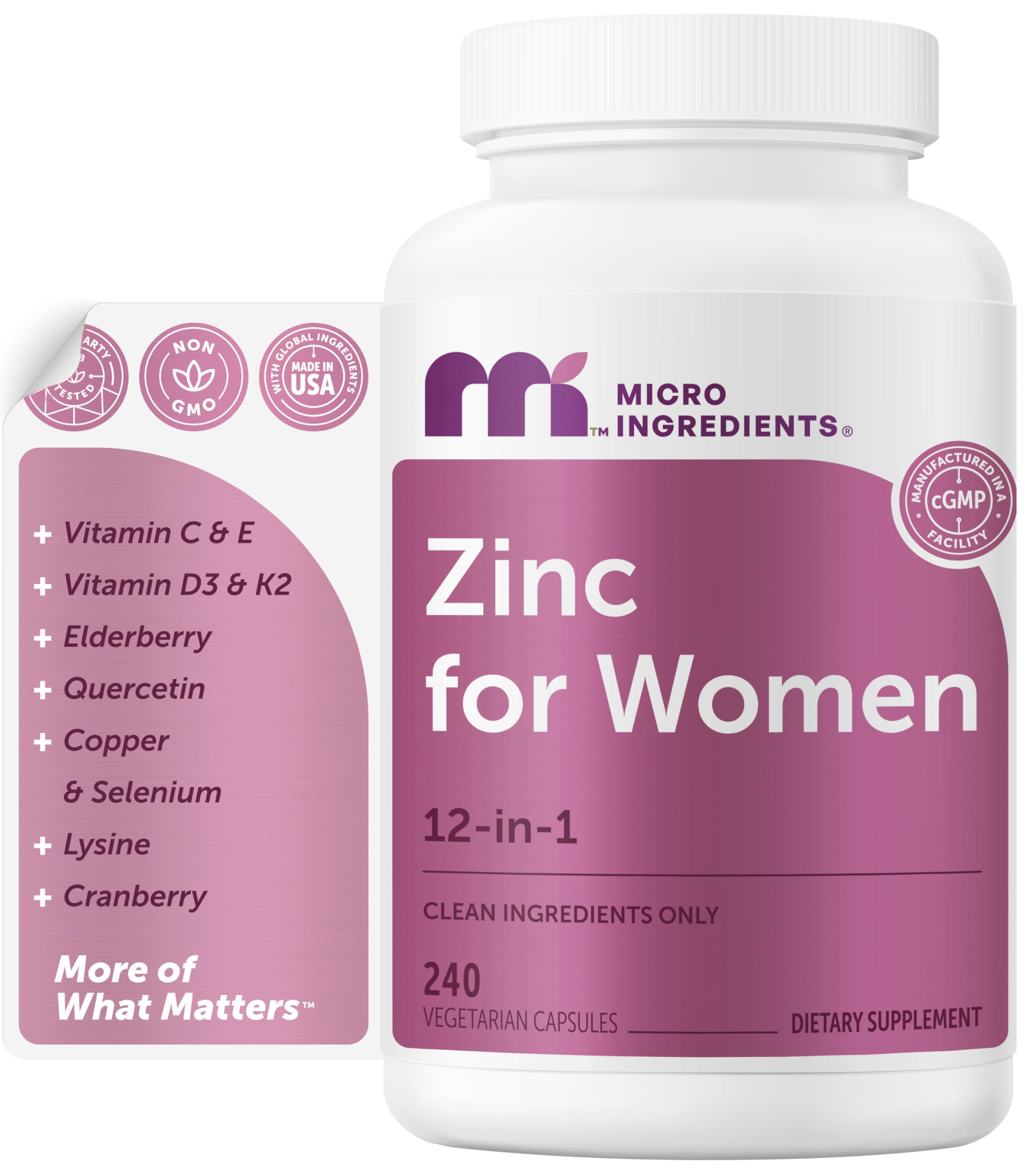 Micro Ingredients frasco frontal mostrando fórmula 12 en 1 y 240 cápsulas