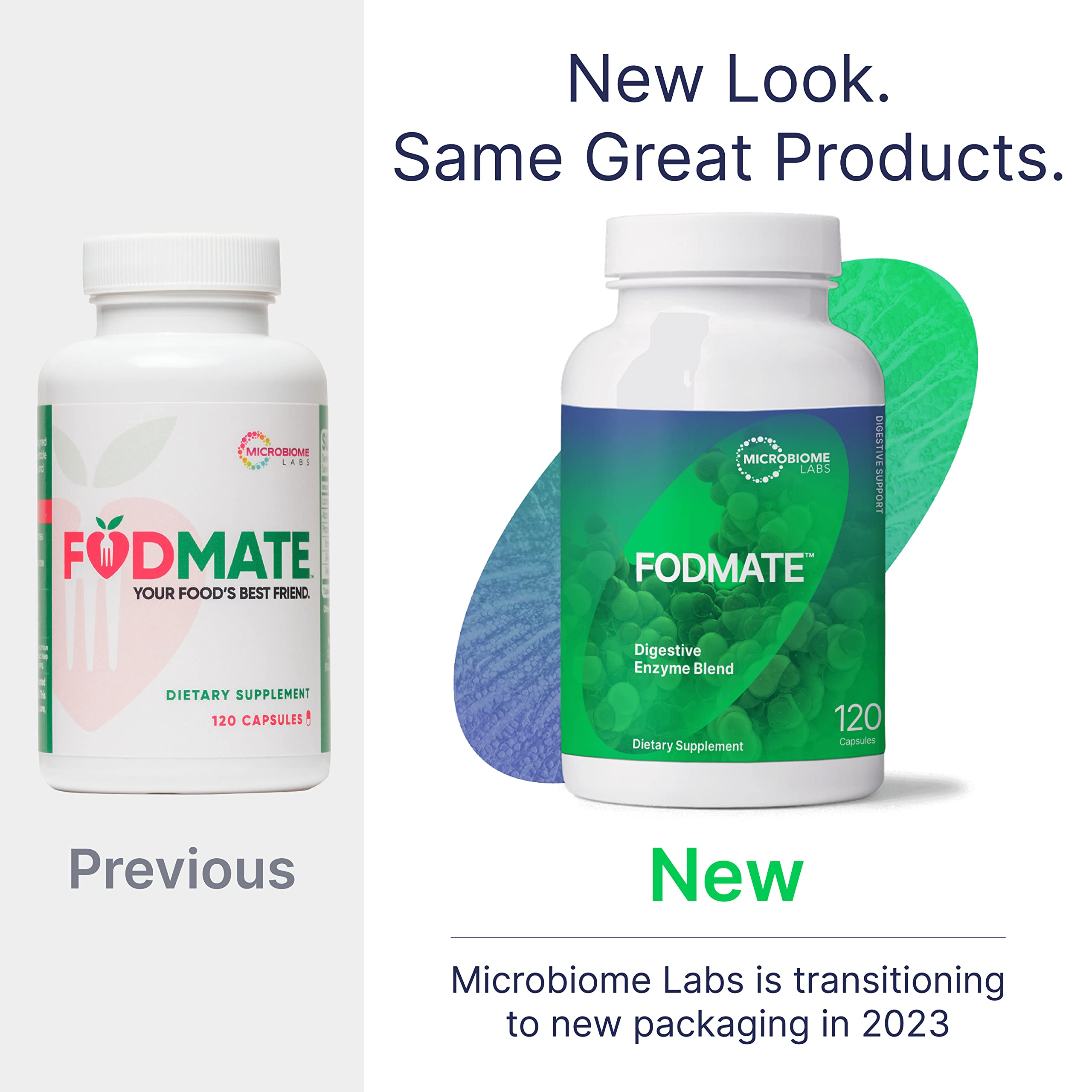 Microbiome Labs FODMATE cápsulas en primer plano para digestión más cómoda
