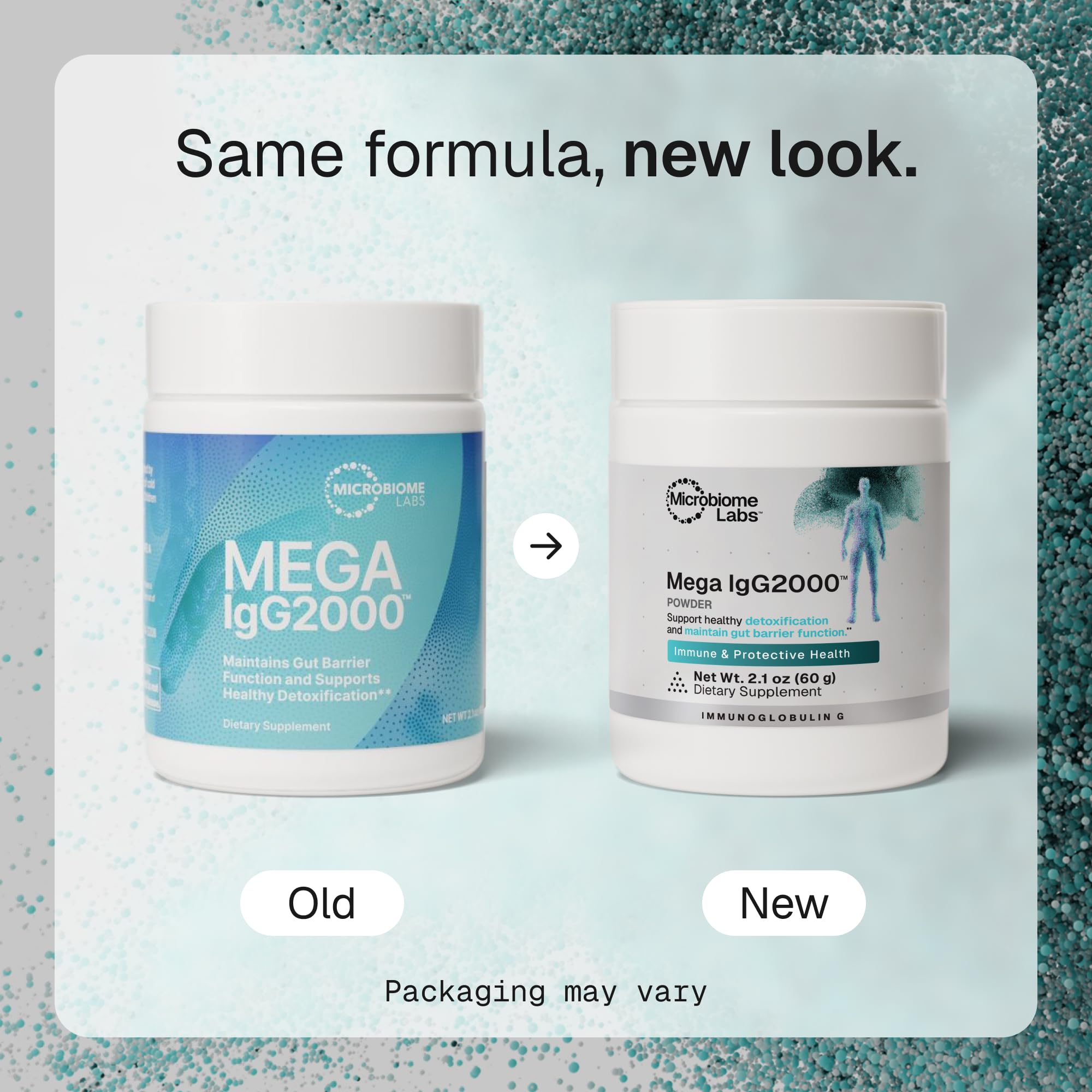 Microbiome Labs polvo en primer plano textura fina y mezcla fácil