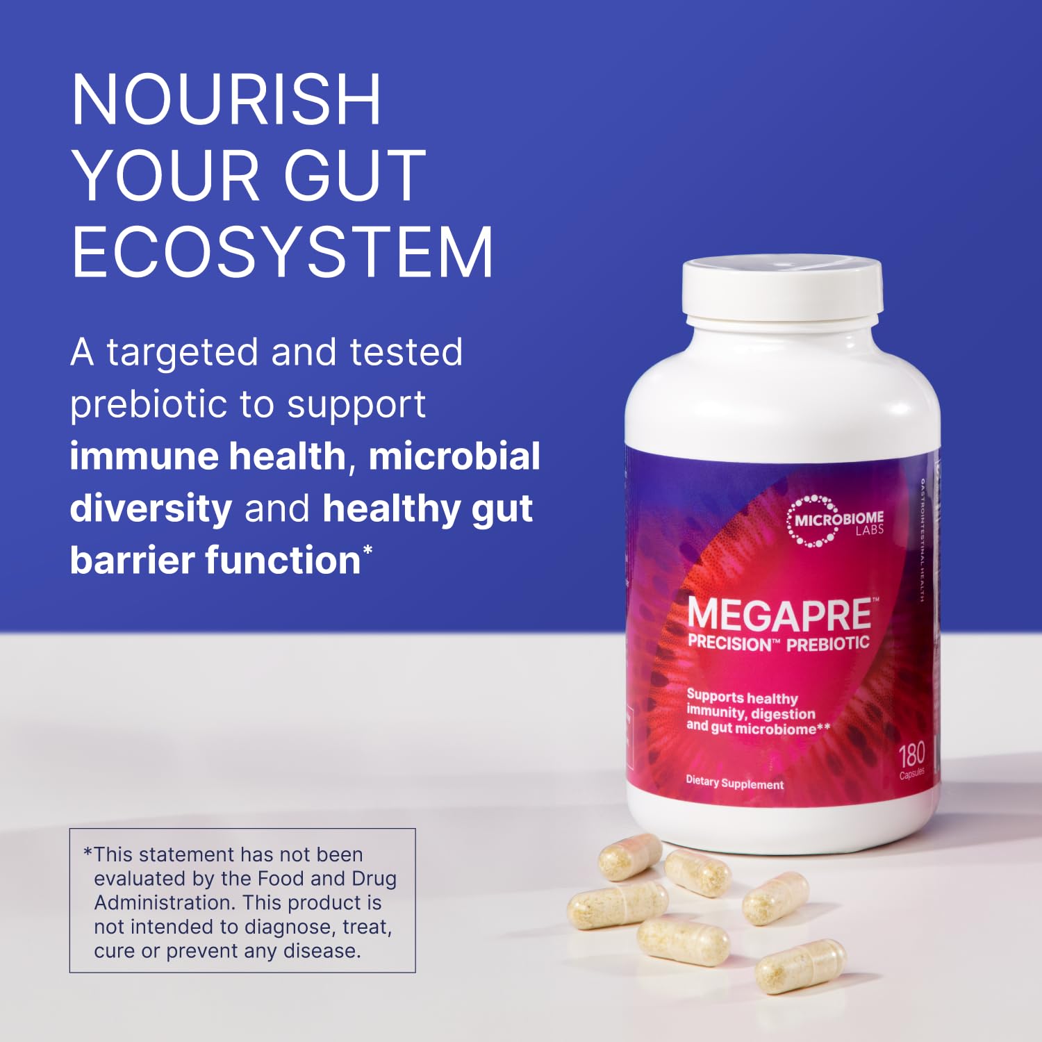 Microbiome Labs MegaPre cápsulas vegetales detalle textura y recubrimiento