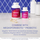 Microbiome Labs etiqueta MegaPre close-up con lista de oligosacáridos clínicamente estudiados