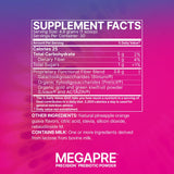 Microbiome Labs MegaPre junto a una regla para mostrar tamaño y porción del envase