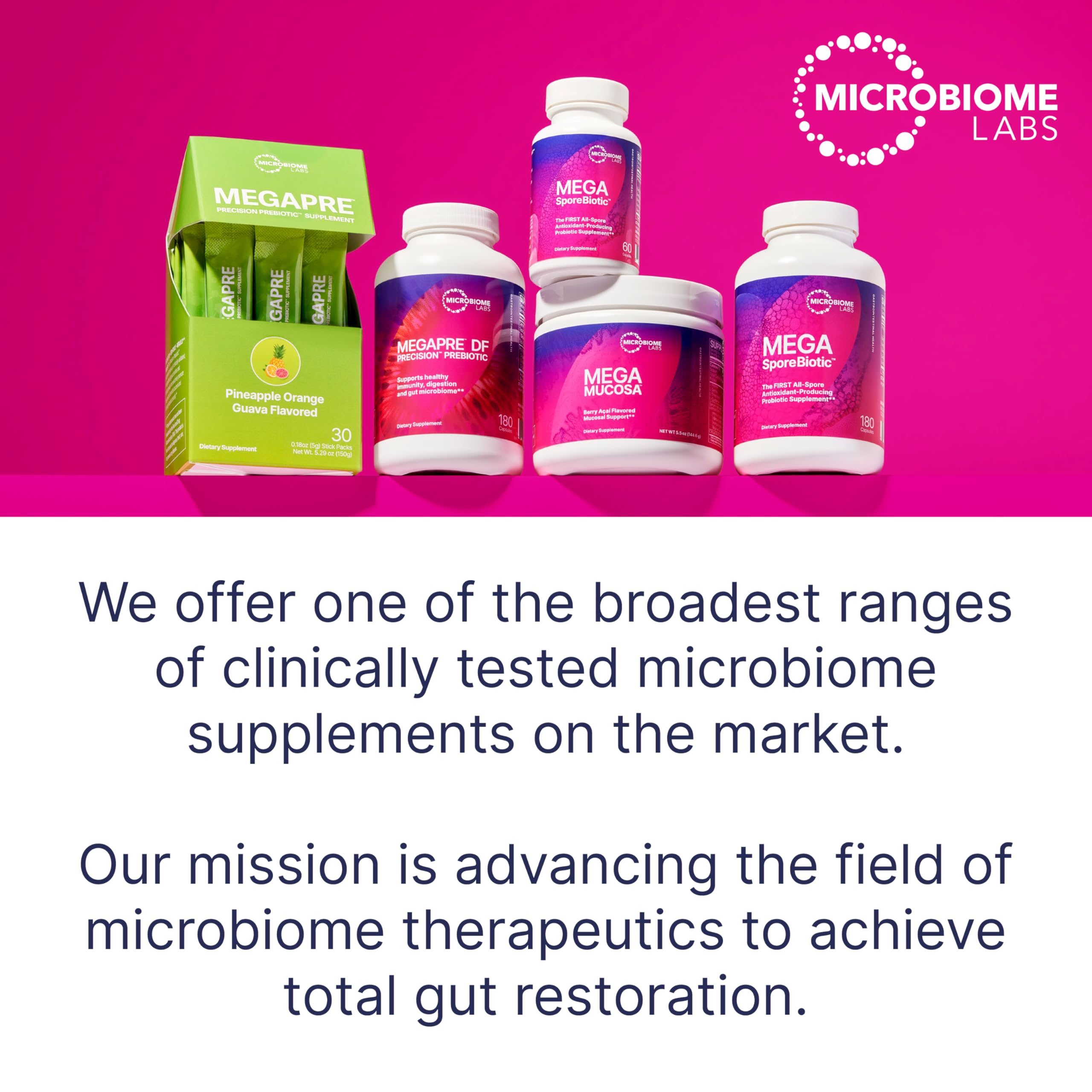 Microbiome Labs frasco abierto con cápsulas para ver cantidad y presentación