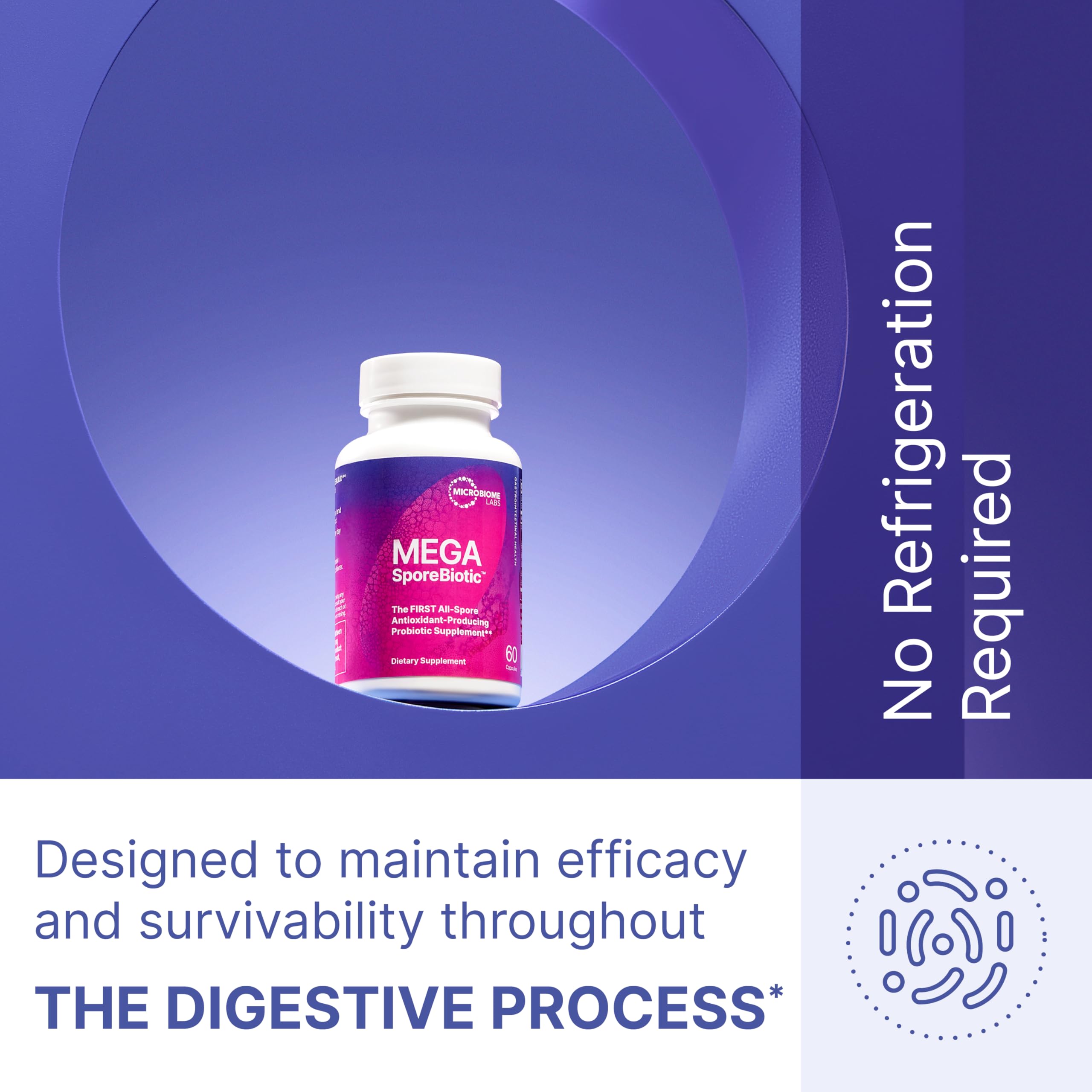 Microbiome Labs MegaSporeBiotic dentro de una maleta, ideal para viajar sin refrigeración