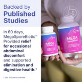 Microbiome Labs MegaSporeBiotic envase abierto con cápsulas visibles, comodidad de uso