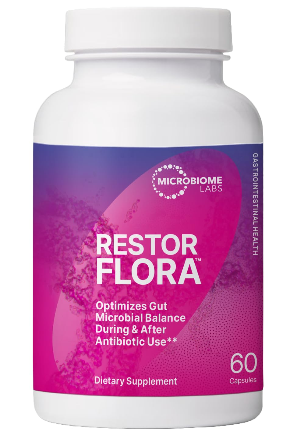 Microbiome Labs RestorFlora vista frontal del envase, fácil identificación