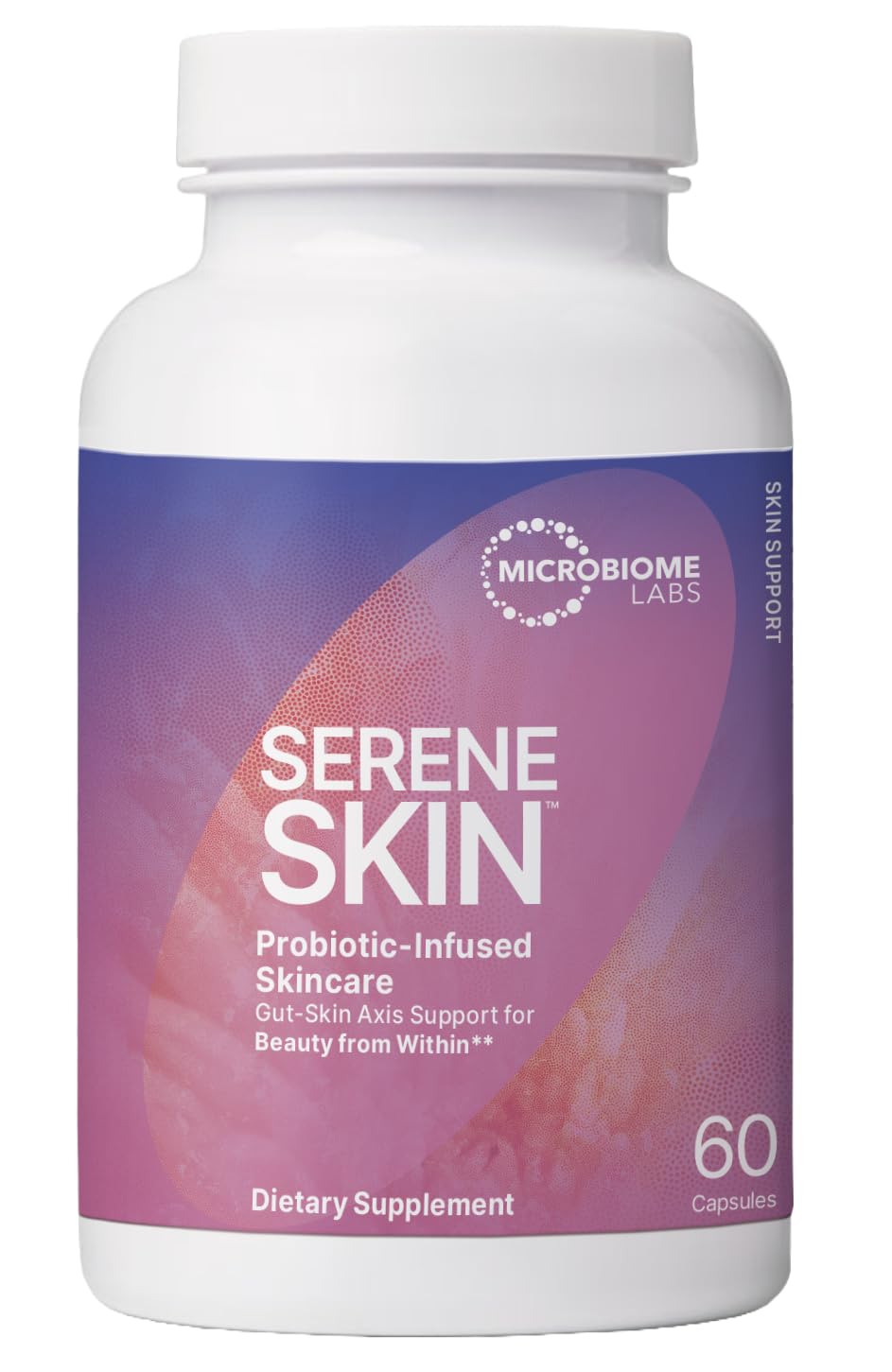 Microbiome Labs SereneSkin frasco frontal mostrando marca y uso diario