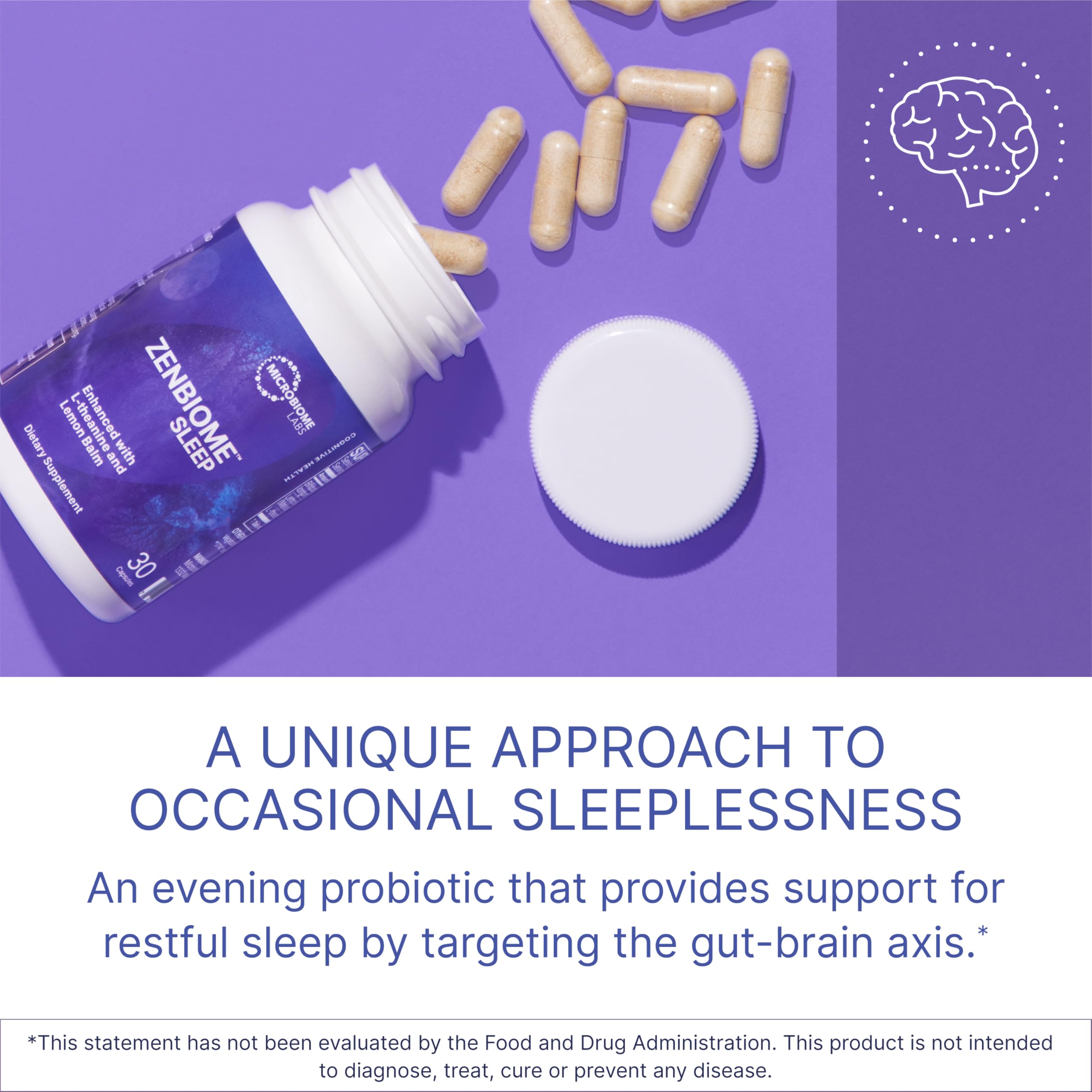 Microbiome Labs Zenbiome Sleep cápsulas detalle que facilita la dosificación nocturna