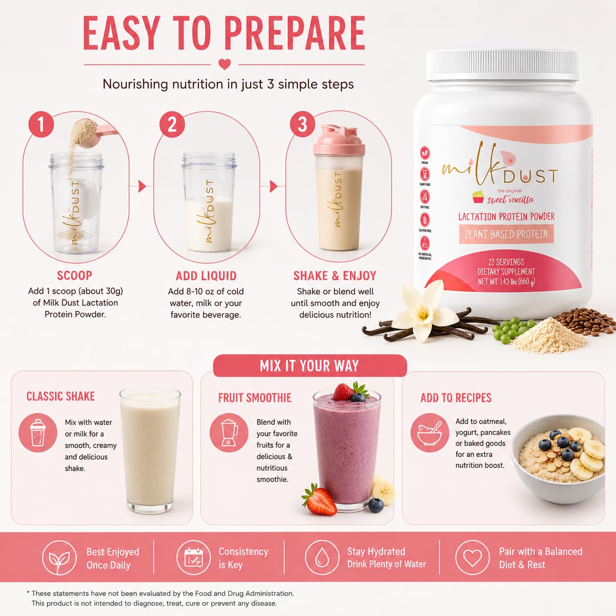 MILK DUST semillas y proteína vegetal destacando ingredientes naturales