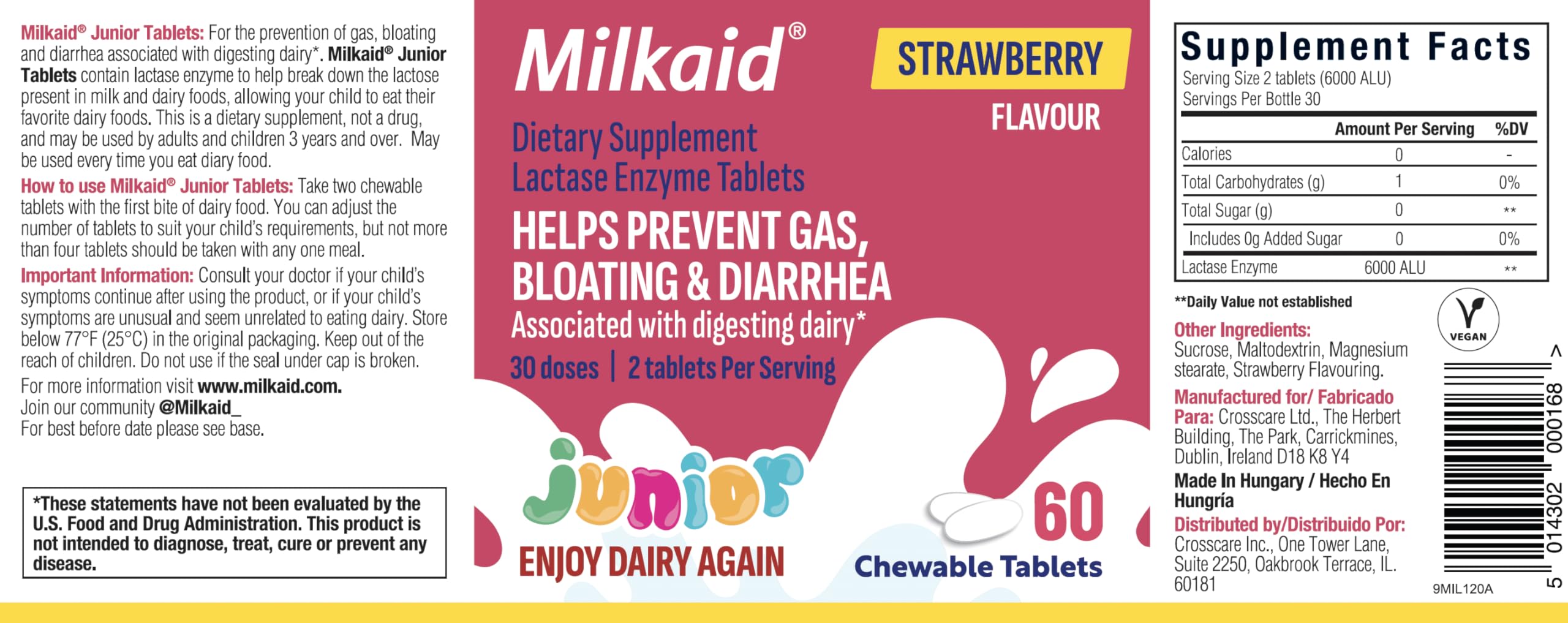 Milkaid Junior comparación de tamaño de la tableta y control de dosis