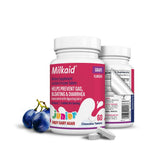 Milkaid Junior envase frontal mostrando sabor uva y beneficio digestivo