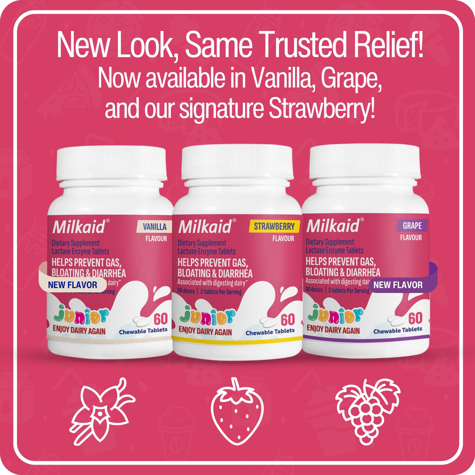 Milkaid Junior detalle de la textura de la tableta y atractivo de sabor