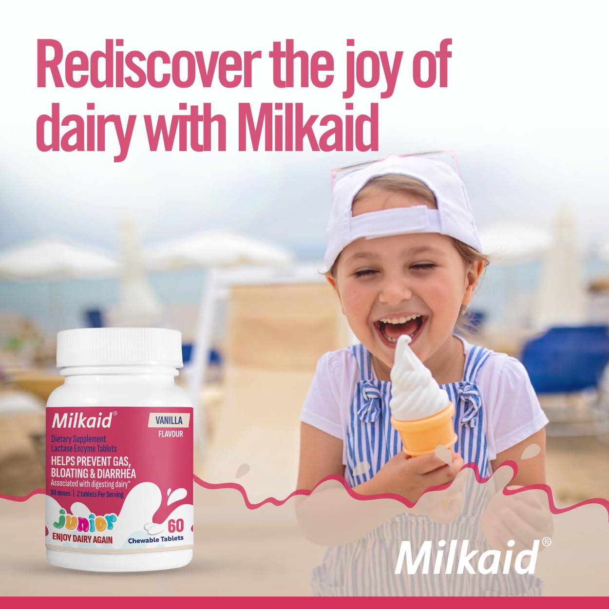 Milkaid niño comiendo yogur con tableta, libertad alimentaria
