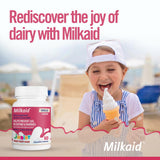 Milkaid niño comiendo yogur con tableta, libertad alimentaria