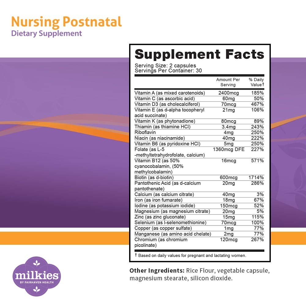 Milkies detalle de etiqueta con información de dosis y nutrientes