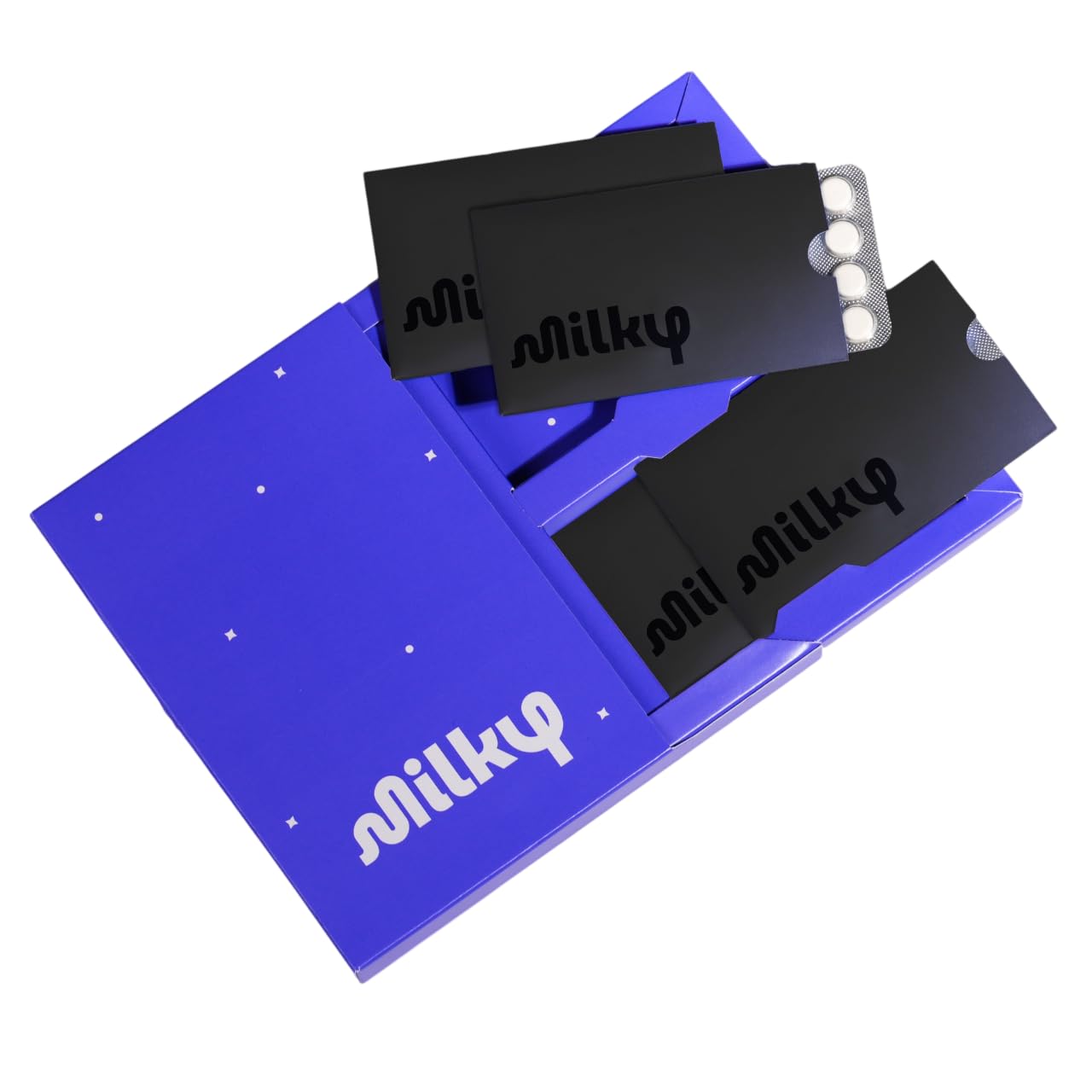 Milky frontal del envase mostrando diseño moderno y portabilidad