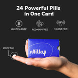 Milky tabletas en mano mostrando tamaño real y conveniencia