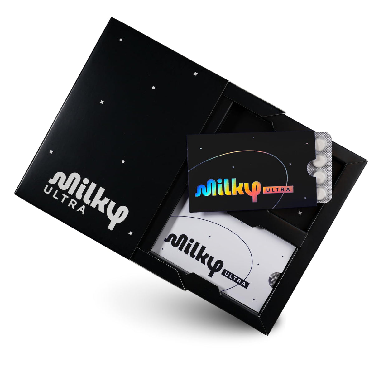 Milky Ultra empaque frontal mostrando presentación portátil y beneficio práctico