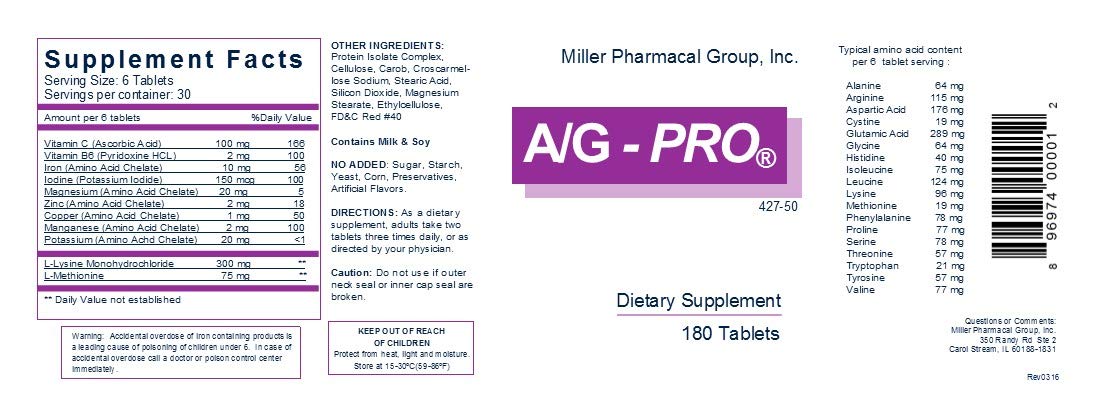 Miller A/G Pro tabletas detalle textura para fácil deglución