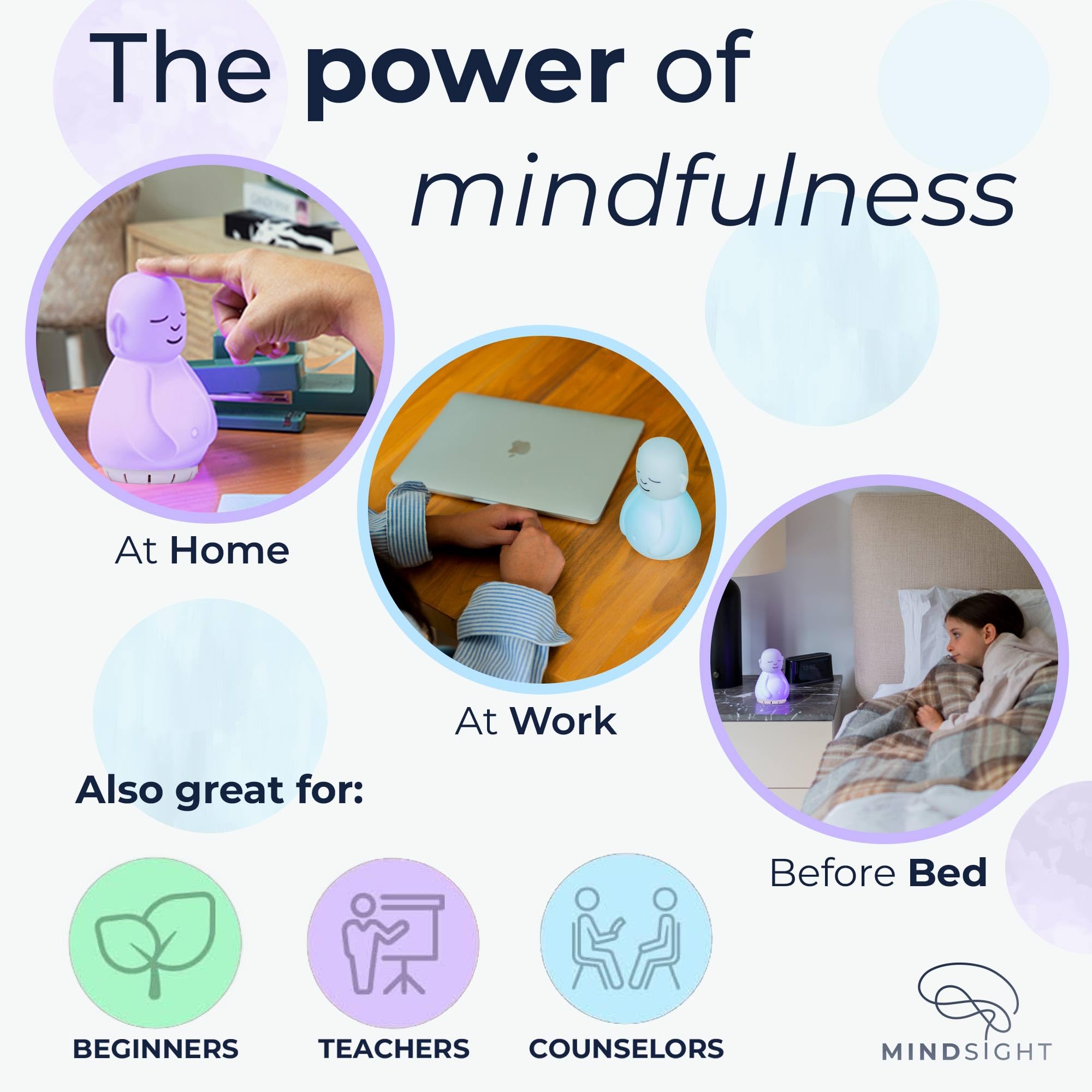 Mindsight Budda en mesita de noche creando ambiente relajante