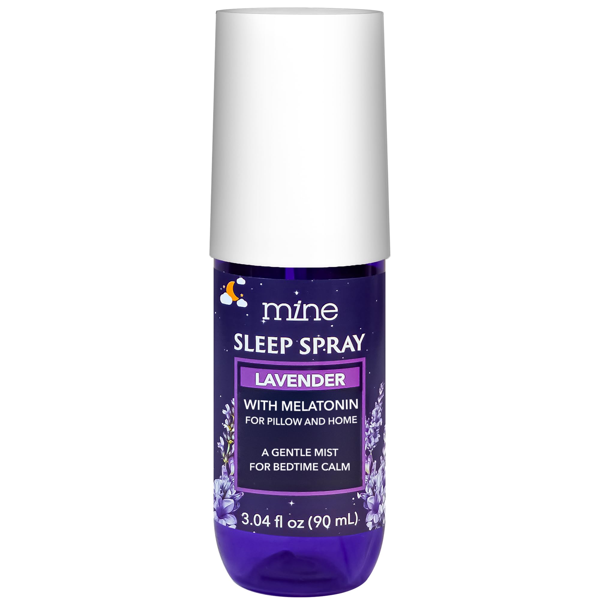 Mine envase frontal del spray de lavanda mostrando diseño y practicidad